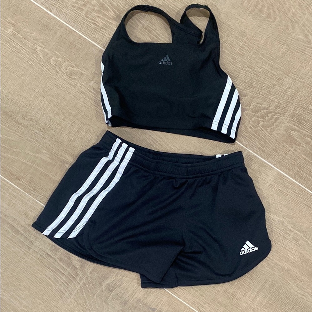 Adidas Black Sports Bra and Shorts Set